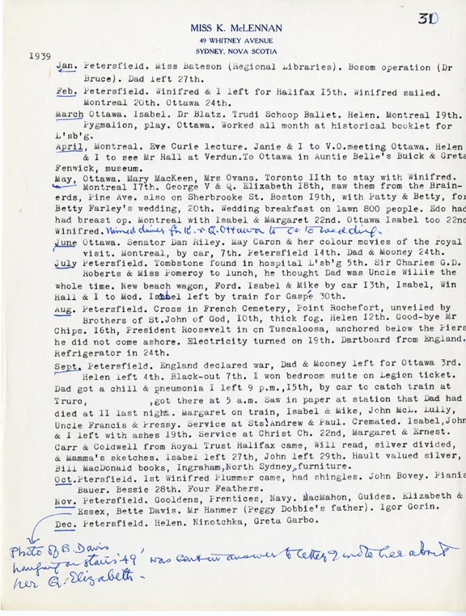 Katharine McLennan's Diary